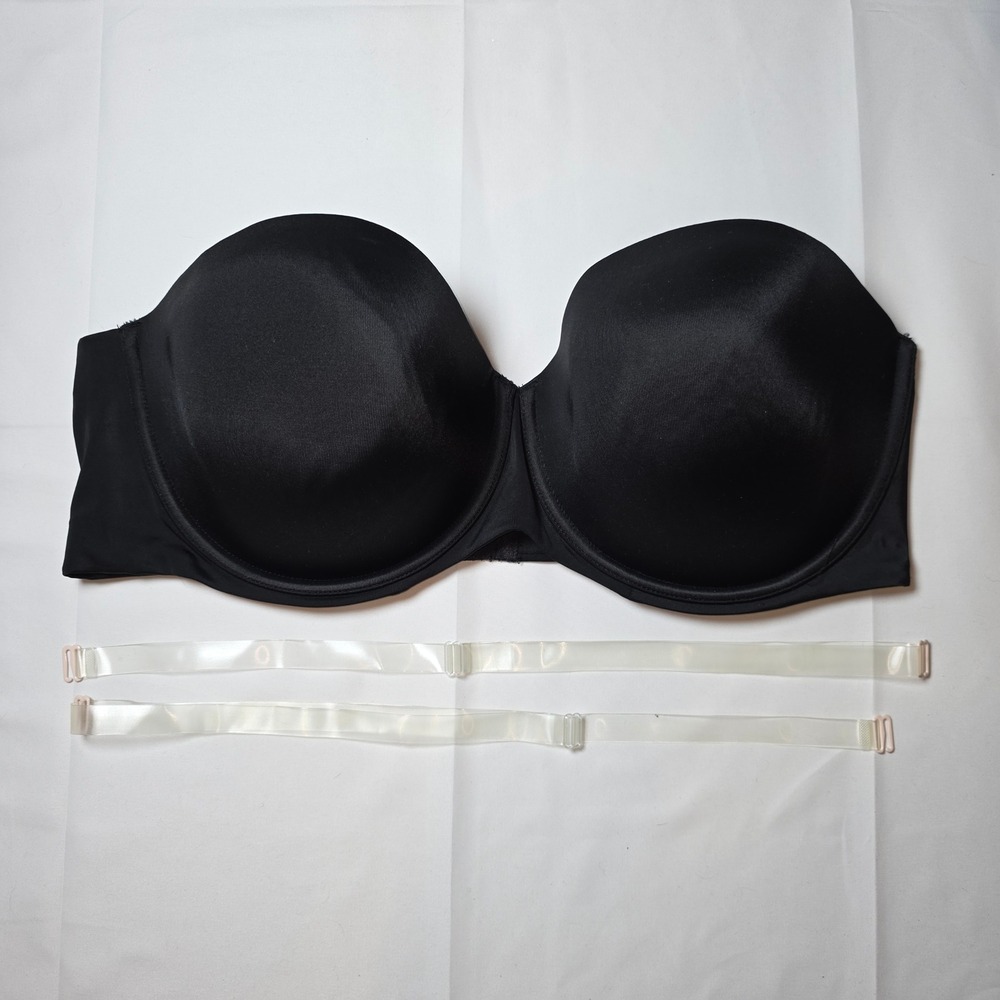 Cacique Black‎ Strapless Convertible Bra 44DD Clear Straps Included